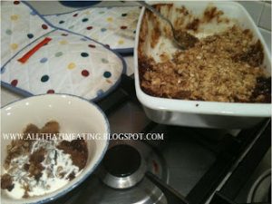 toffee apple crumble served with cream