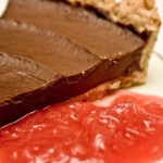 Dark Chocolate and Hazelnut Tart with Rhubarb Compote