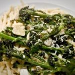 purple sprouting broccoli, garlic olive oil and parmesan pasta