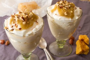 rhubarb honeycomb and hazelnut fool