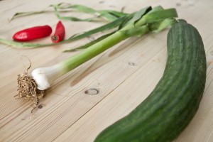 ingredients for hot cucumbers with garlic and chilli