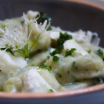 Wild Garlic Gnocchi served with wild garlic flowers