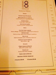 Menu at hotel restaurant