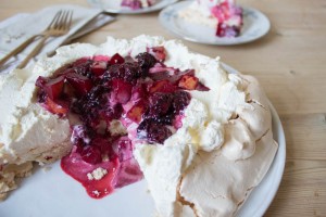 Blackberry and Pear Pavlova served up