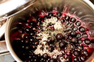 Making the blueberry sauce