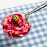 Blackcurrant and Pistachio Fool - on spoon