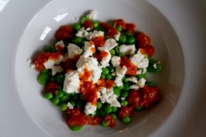 Peas, Broad Beans and Feta with Roasted Tomato and Chilli Sauce - All That I'm Eating