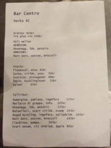 Bar Centro Gothenburg Menu