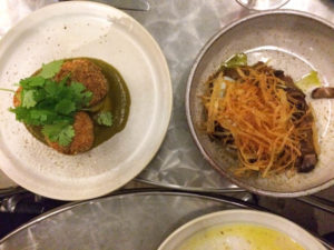 aubergine croquettes, crispy potatoes and slow cooked egg