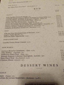 wine list