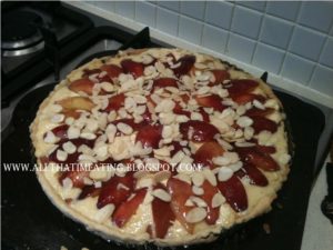 plum bakewell tart before baking