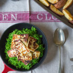 Vegetarian Fish and Chips (with halloumi) and mushy peas