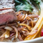 beef and chard ramen close up