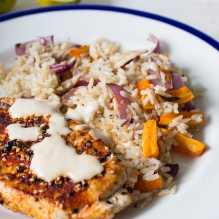 miso and lime dressing with spiced sesame chicken