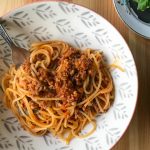 Proper Ragu served with spaghetti