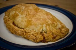 homemade Cornish pasty out of the oven