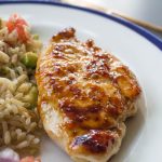 sticky chilli chicken with avocado rice salad