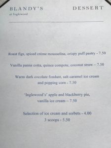 Dessert menu at Blandy's