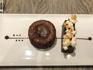 Chocolate fondant and popcorn