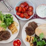 Lamb kebabs with halloumi and pitta bread