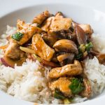 kung pao chicken with mushrooms and rice