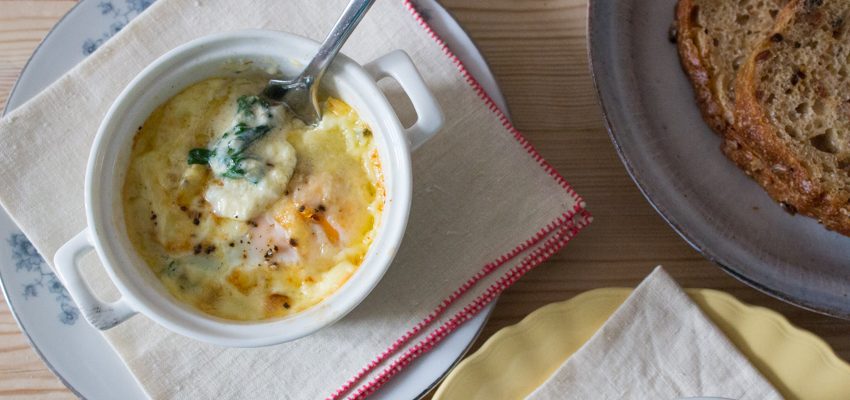 Baked Eggs with Spinach and Cheddar