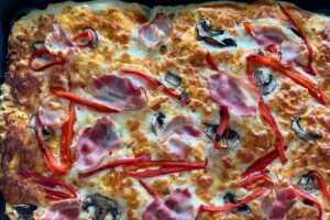 Grandma Pizza with extra thin bacon